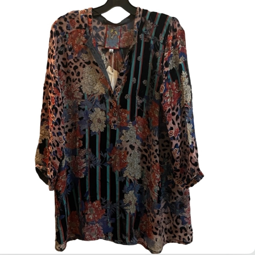 NWT Floral Stripe Mixed-Print V-Neck Tunic Top - Blue Multi Size S - Picture 6 of 11
